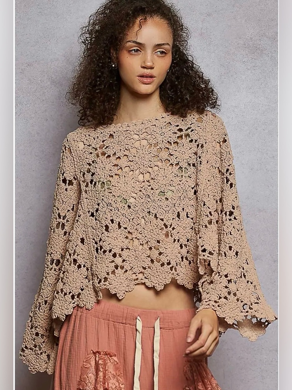 SM221 | POL Textured Chenille Crochet Sweater Top